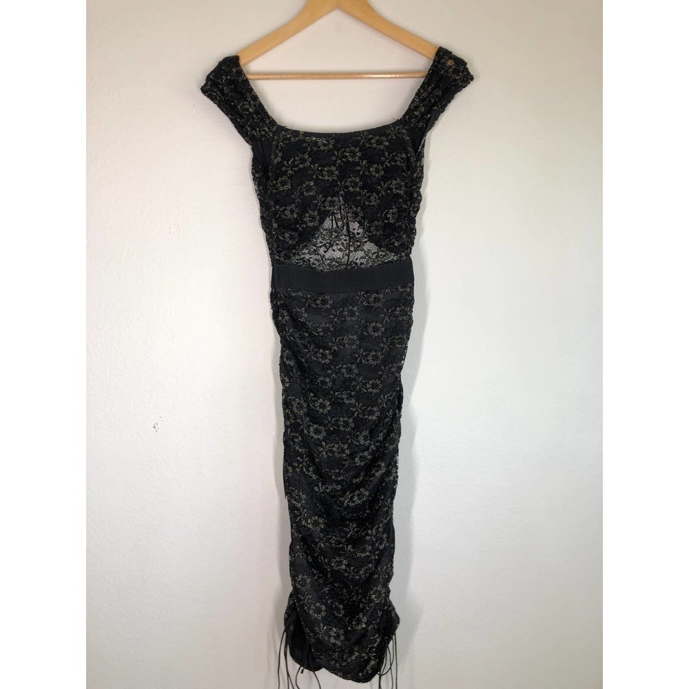 For Love And Lemons Joanna  Dress Gold Metallic Stretch NWT S - Picture 6 of 10